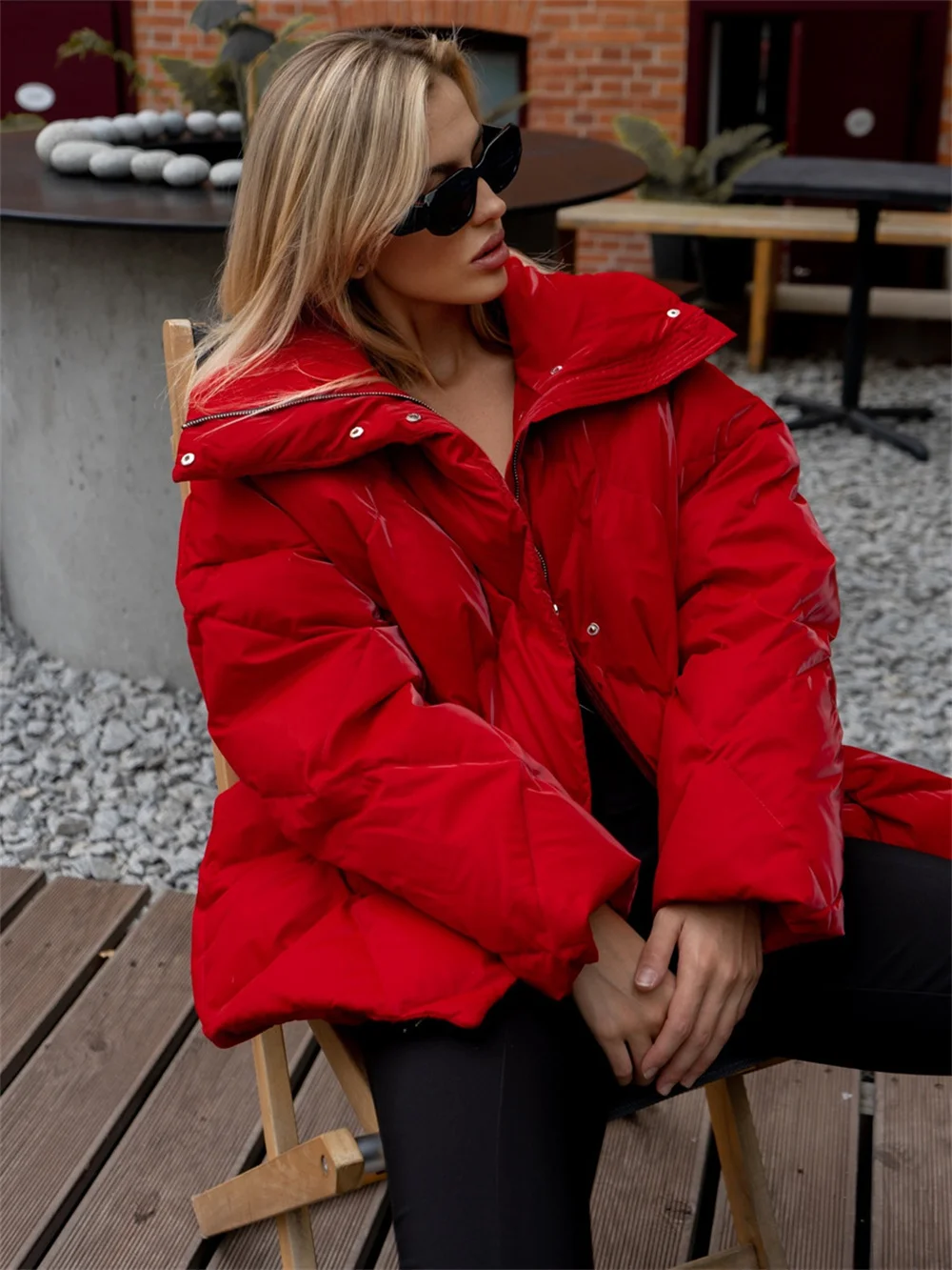 Autumn Winter Loose Rhombus Quilted Cotton Coat for Women Casual Solid Turn-down Collar Warm Parkas Female Outerwear