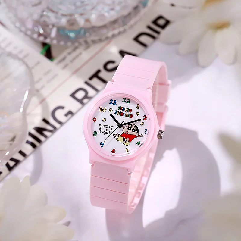 ساعات تلوين شين تشان للأطفال، ساعة كوارتز لطيفة على شكل رسوم كرتونية بسيطة، ساعة نسائية بحزام من السيليكون، هدية عيد ميلاد