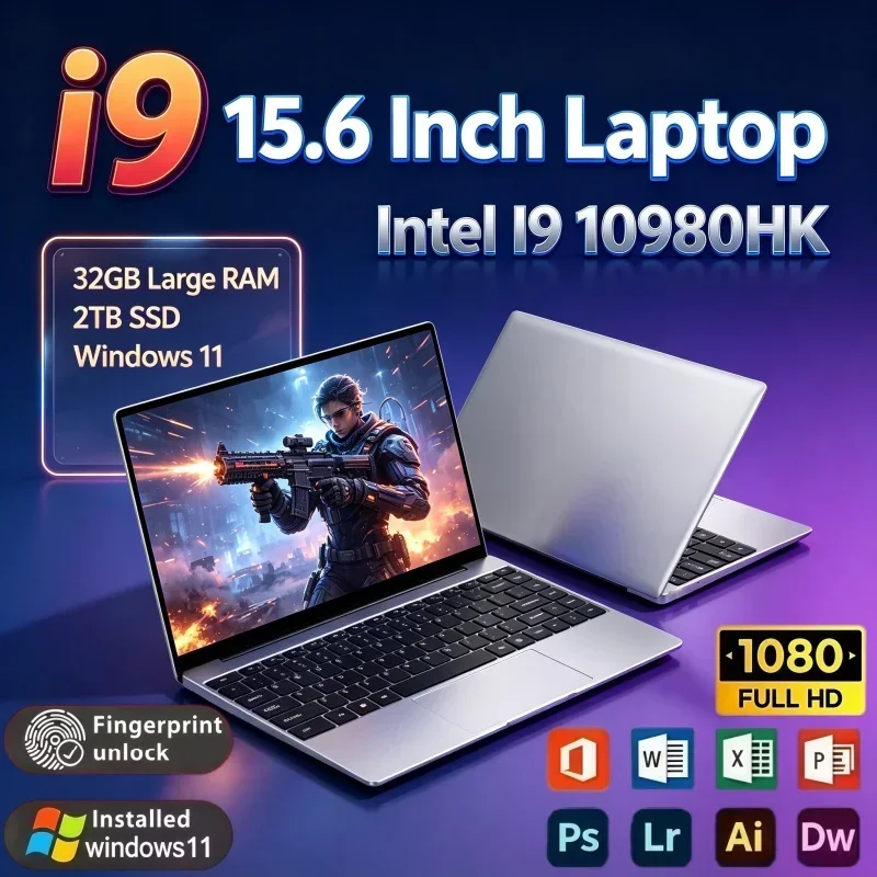 Intel Core I9 10980HK 15.6 Inch PC Windows11 32GB RAM 2TB SSD Fingerprint Unlock Notebook For Daily Online Meeting
