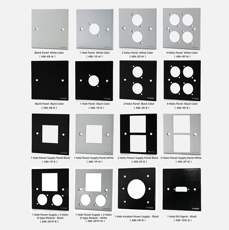 D Type 86 Panel 1/2/3/4 Holes Blank Board XLR RCA Wall Sockets 86 Panel Information Box Audio Video Power Outlet Aluminum Alloy