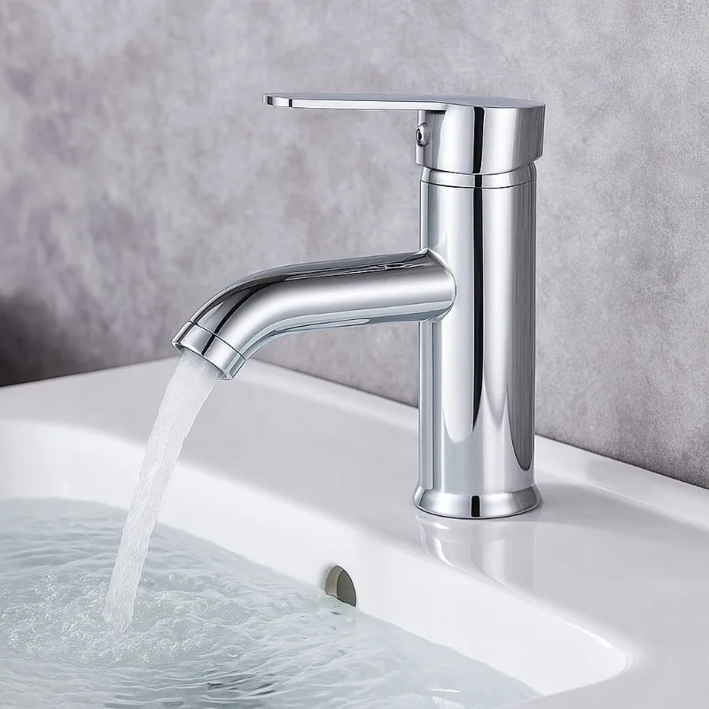 Home Use Bathroom Basin Faucet, Chrome-Plated Stainless Steel Swivel Spout Mixer Tap for Wash Basin, Sink, and Vanity