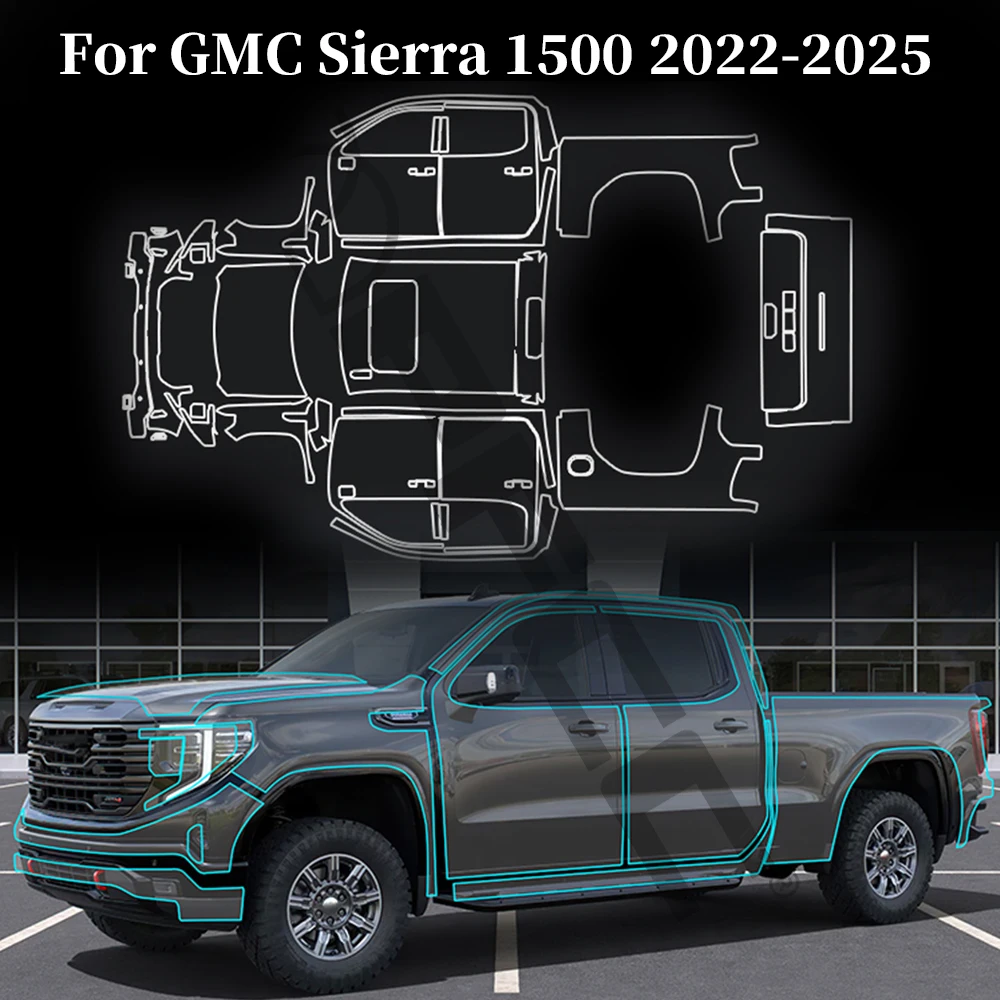 

Защитная пленка для краски из ТПУ для GMC Sierra 1500 2022-2025, предварительно вырезанная наклейка на кузов автомобиля PPF, прозрачный бюстгальтер, устойчивый к царапинам, ремонтный