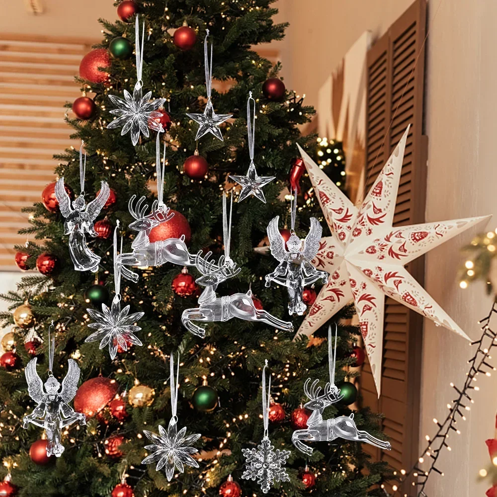 2/12pcs Simulation Acrylic Snowflake Pendants Transparent Ice Drop Icicle Christmas Tree Hanging Ornaments Home Gift Decorations