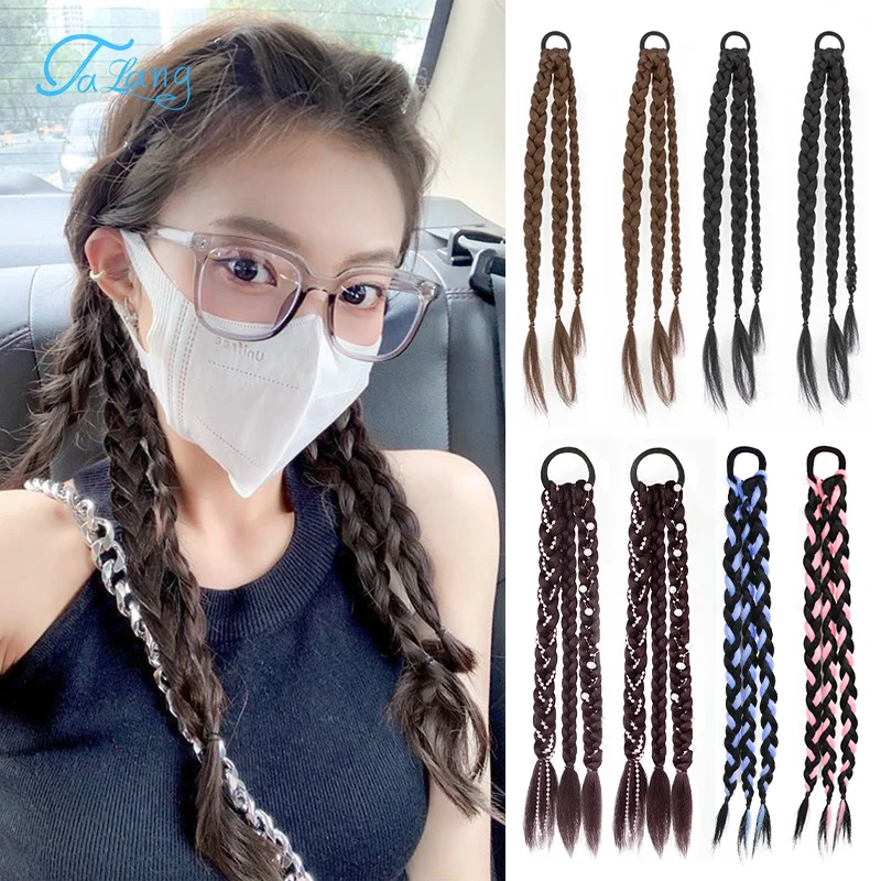 

TALANG Synthetic Boxing Braids Ponytail For Women Elastic Twist Braid Rope Rubber Band Hair Accessories Heat Resistant False Ha