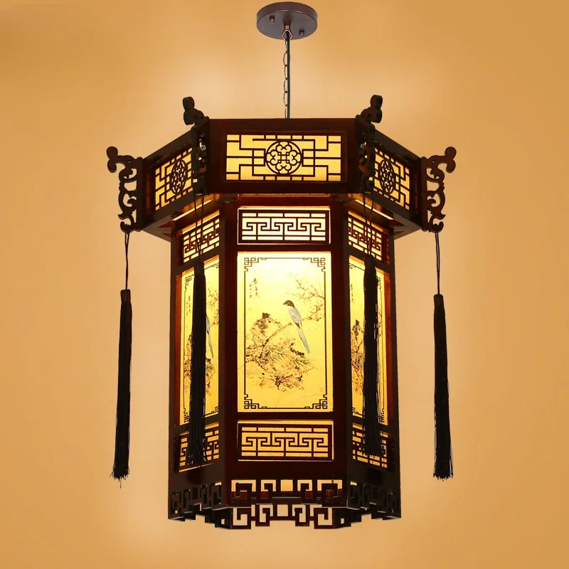 Antique Chinese style solid wood palace, chandelier, corridor, temple, pavilion, ancestral hall, hotel, wooden art, retro archit