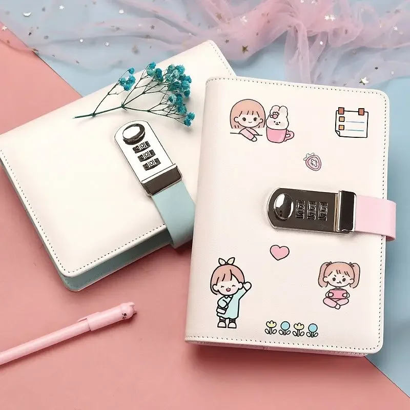 A6/A5 Kawaii Password  with Lock Loose-leaf Hand Book Multifunctional Diary Buckle Notepad Simple Student Stationery Notebook