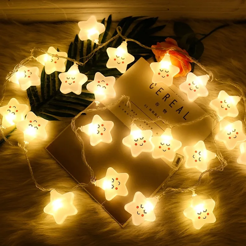 LED Star Lights Smile Star Night Lights String Lights Decoration Battery/USB Recharge Bedroom Decorations Gift Lamps for Kids