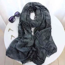 Vintage Tassel Scarf Ruins Style Futuristic Spicy Girl 2000s Unisex Men's Women's Autumn Winter Styles Solid Color Trend Scarf