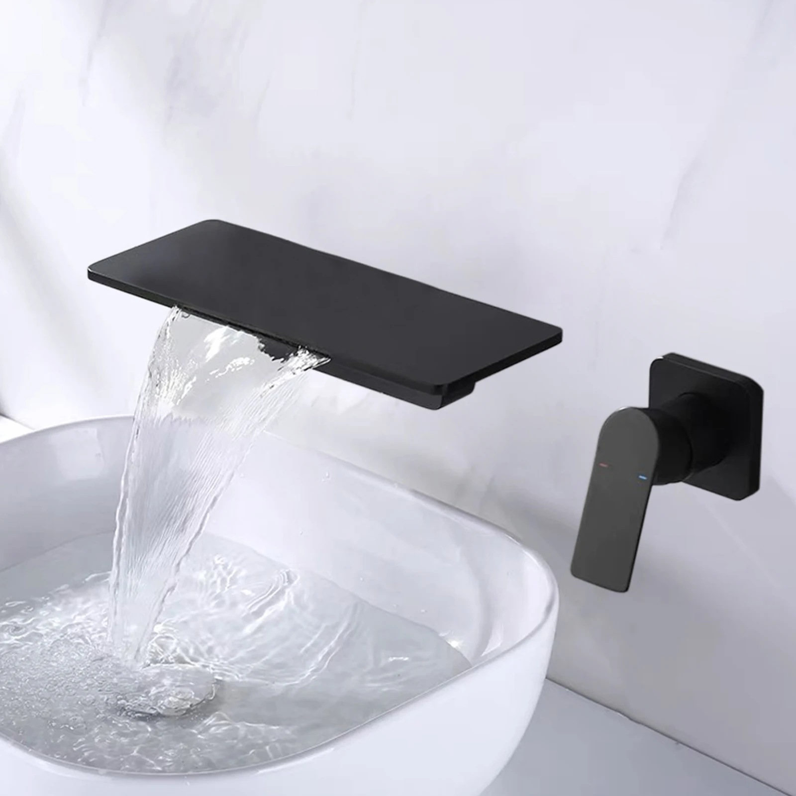 

Waterfall Spout Recessed-Style Waterfall Faucet Black With Spout Embedded Box Embedded Valve Body For Kitchens, Toilets Etcs