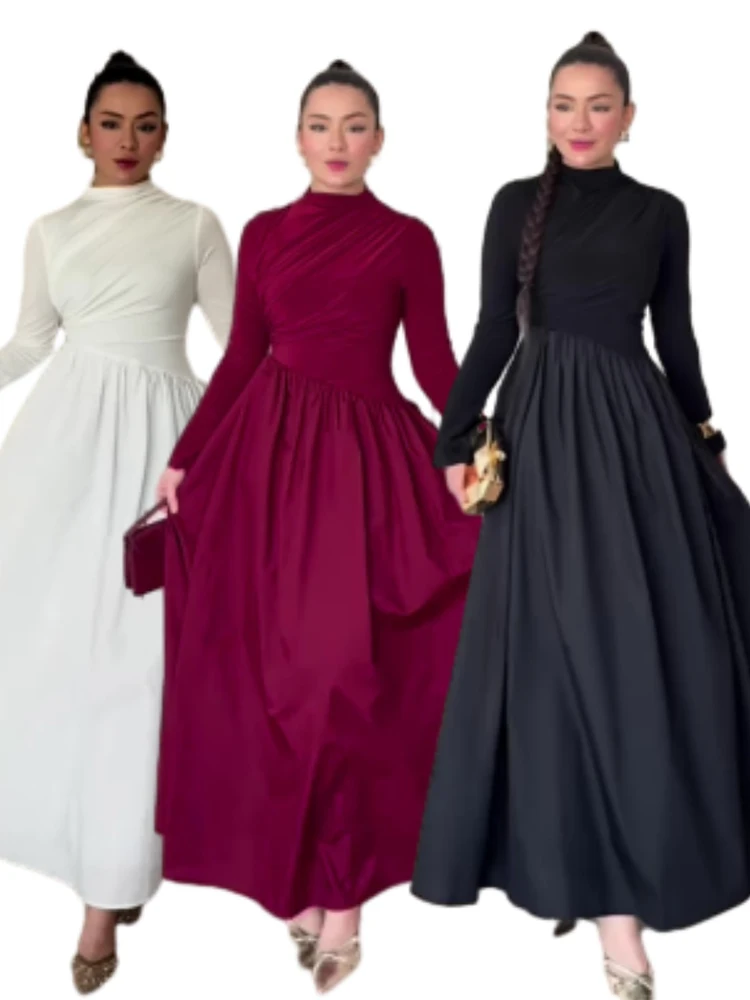 

Ид женское платье Абая мусульманское Джалабия Рамадан Vestidos Largos Islam однотонные элегантные вечерние платья длинный халат Дубай кафтан 2026