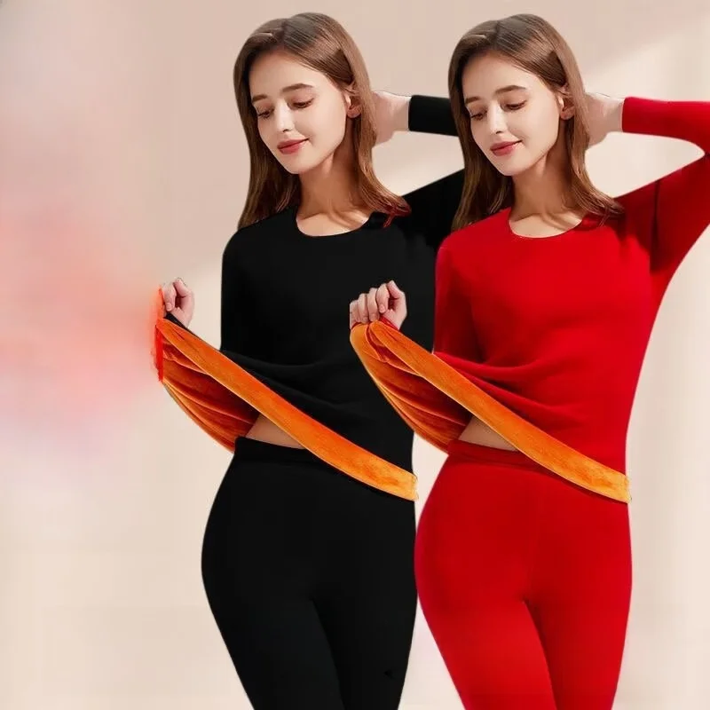 

Thickened Fleece Warm Underwear Set for Women Tight Fit Long Sleeve Shapewear Base Layer Shirt Wedding Suitable Home Clothes