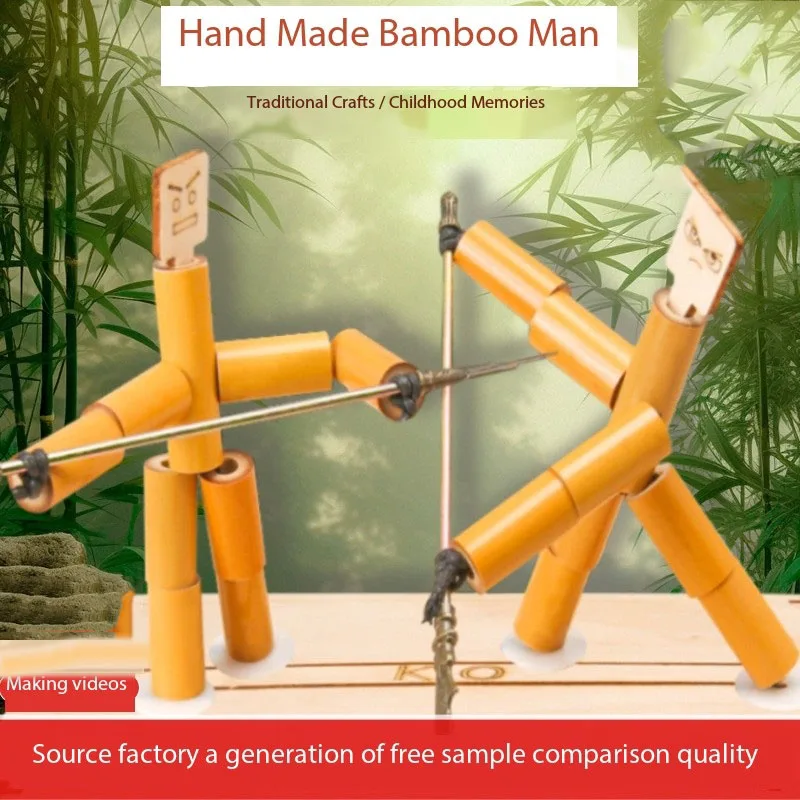 Bamboo man battle toy two person fight parent-child handmade children\'s assembly game bamboo robot two person battle game