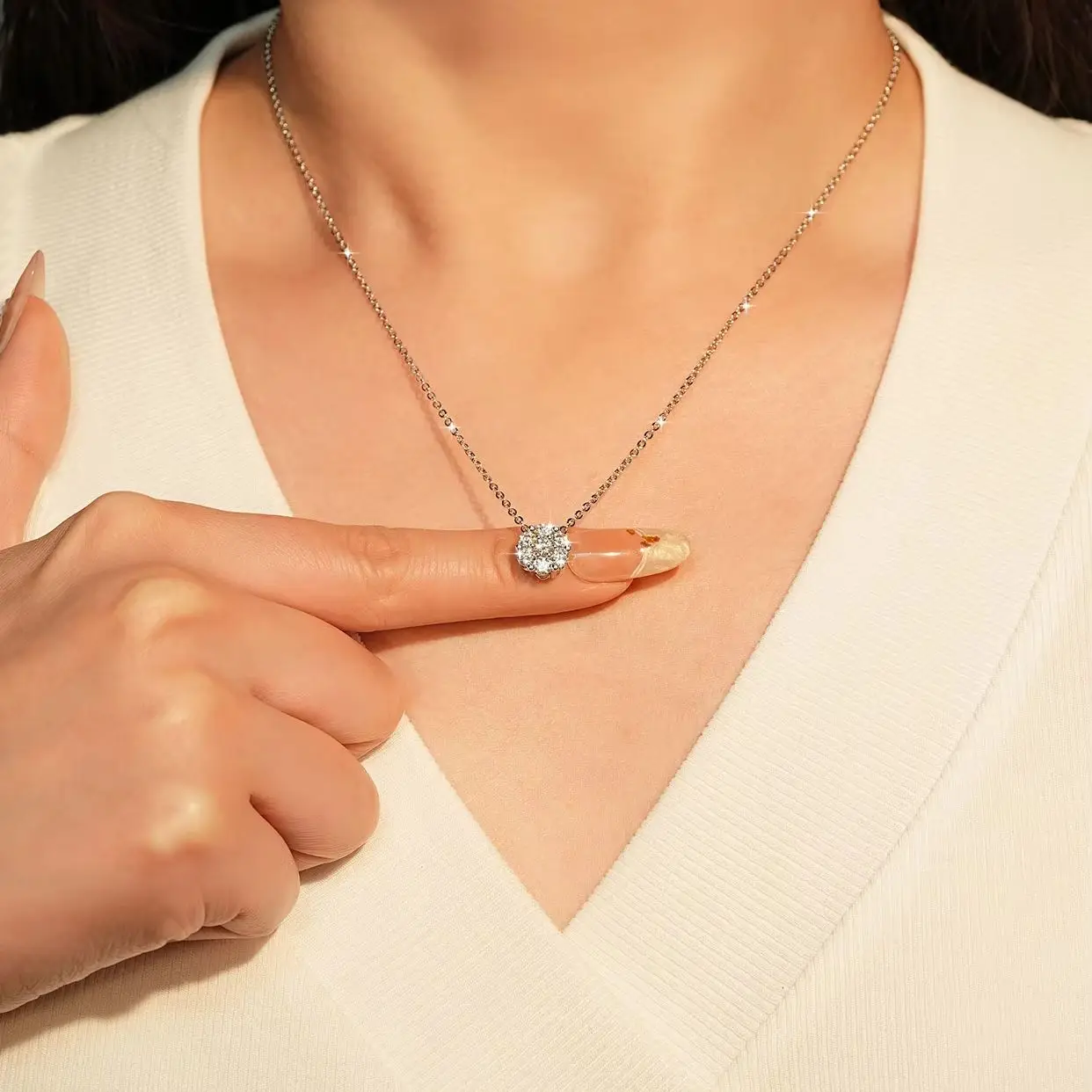 

RAPRGOLD GRA Certified D VVS1 3mm Moissanite Diamond Flower Pendant Necklace for Women Girls Chains Neck Jewelry Gifts collares