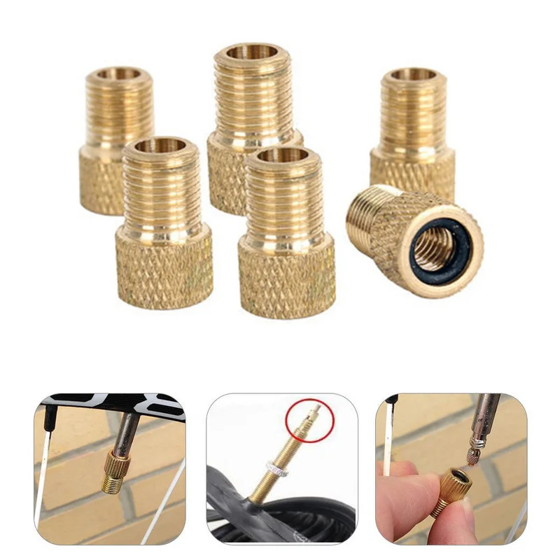 5Pcs Copper Bicycle Valve Adapters Gas Nozzle Air Valve Mountain Road Bike Conversion Head Converter Presta To Schrader Adaptor