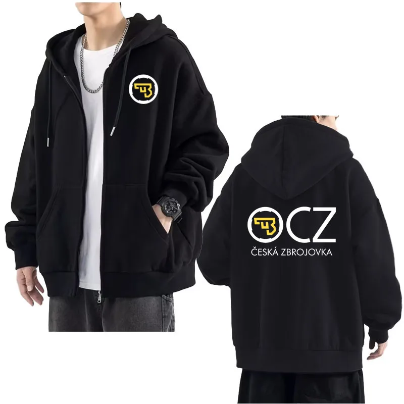 2024 Autumn CZ Ceska Zbrojovka Czech Firearms Printed Solid Color Zipper Hoodies Streetwear Casual men's hooded sweatshirt