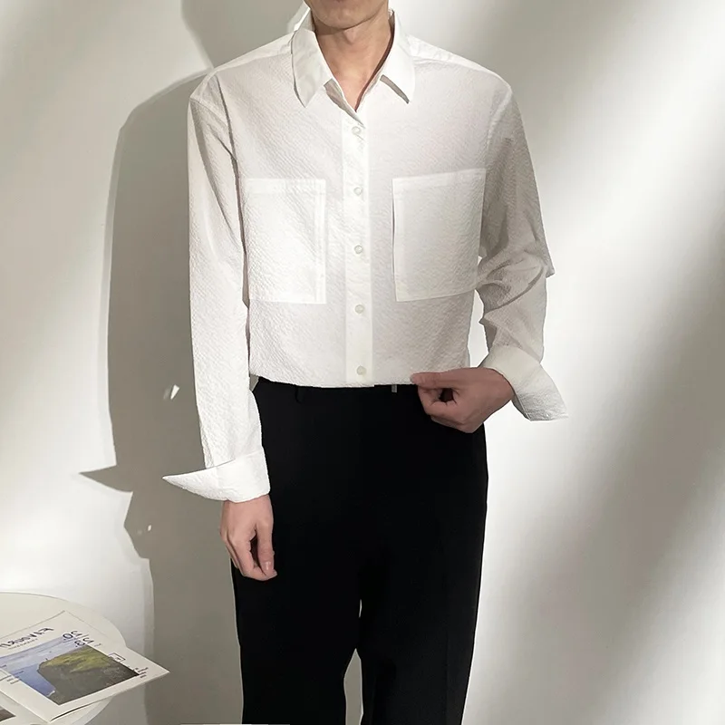 

Loose Fit Long Sve Men's irt Textured Design Casual Sle Autumn Faion Trend ket Detail Premium Feeling