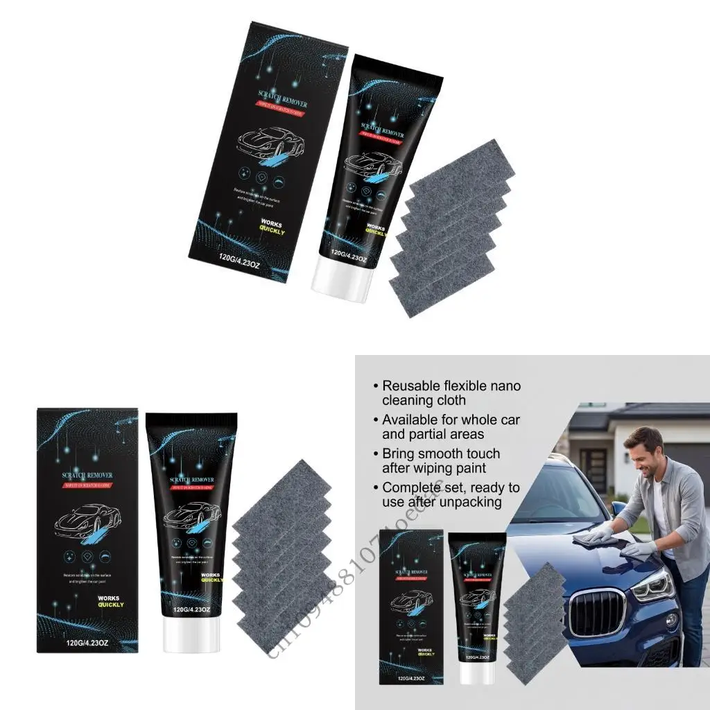 Parking Paint Cleanup for Car Finish with Repair Paste Tube and 6 Wipe Cloths, Wipe-On Scratch Care Set for Daily Finish Touch