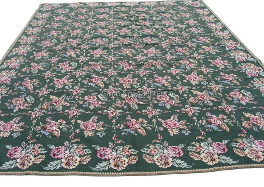 Free shipping handmade needlepoint woolen carpets high quality 9'x12' cheap prices Green Field different sizes available