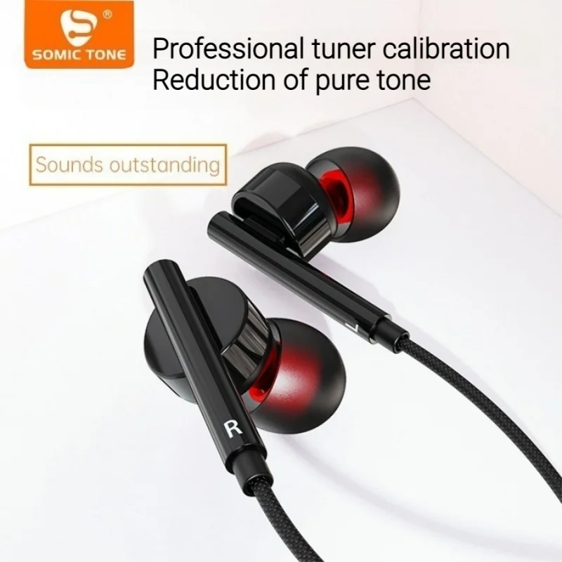 

SOMIC TONE Wired Earphone 3.5mm L-shape Jack Headphones HiFi Surround Sound In Ear Headset With Mic For Computer Mobile Phone
