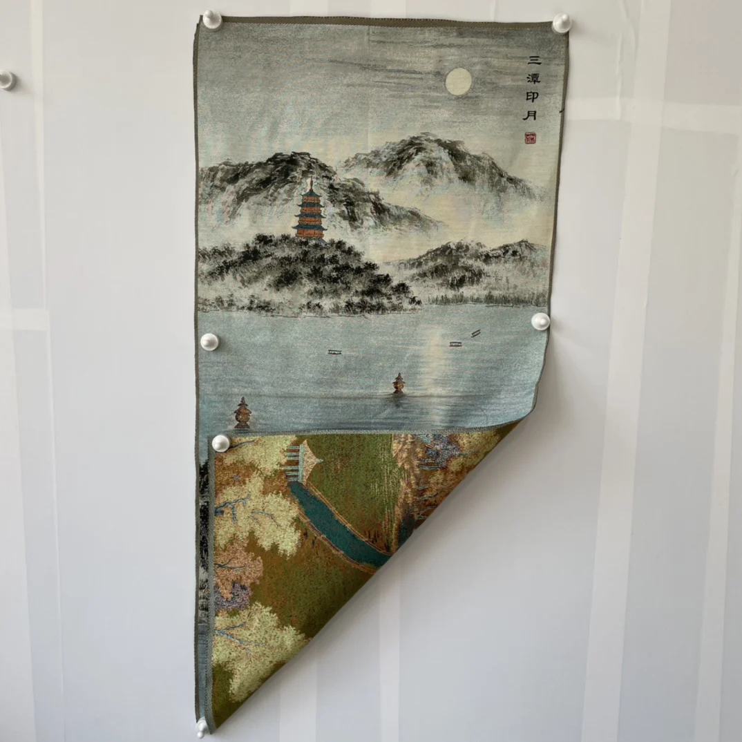 Three Ponds Reflecting on the Moon: Antique Tangka Embroidery Decoration Hanging Painting