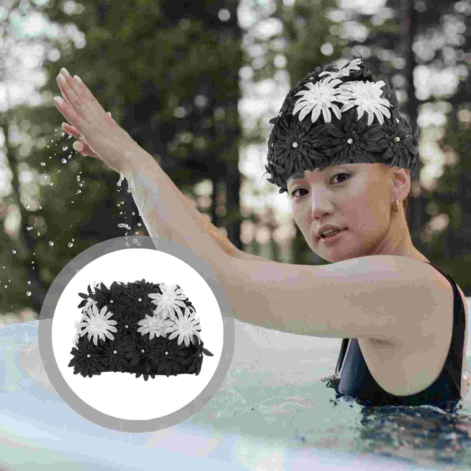 Bonnet de bain adulte bonnets roses pour femmes piscine Protection florale grand chapeau élastique Miss