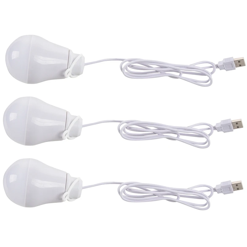 3X DC5V 5W LED Bulb USB Lamp Portable White Light For Outdoor Laptop (White)