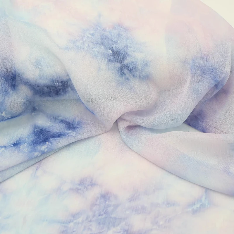 

Painters Chiffon Fabric Sunrise Blue Gradient Vertical Striped Semi Transparent Designer Dress Handmade DIY Home Craft Material