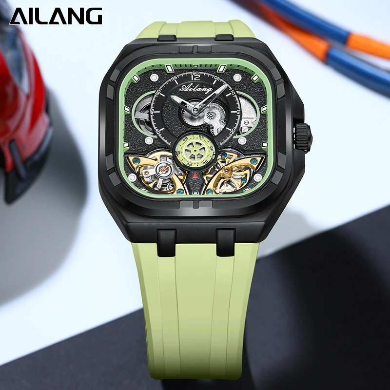 

Новые модные мужские автоматические часы AILANG-квадратные механические часы с турбийоном, водонепроницаемые наручные часы с сапфировым стеклом, спортивные мужские часы