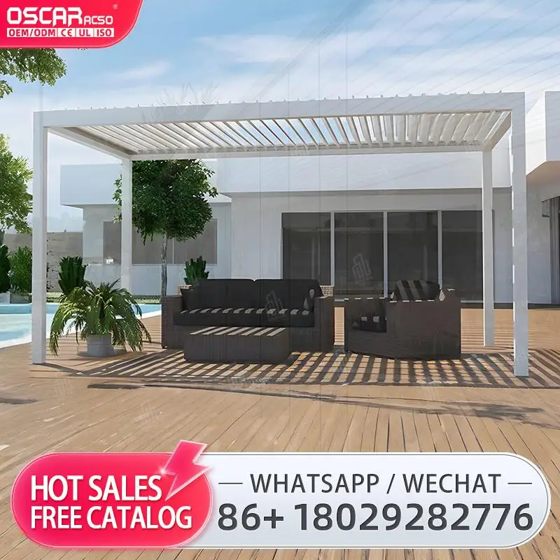 

Waterproof Motorized Outdoor Automated Louvered Roof Bioclimatic Aluminum Gazebo Arbours for Garden Patio Terrace pergola