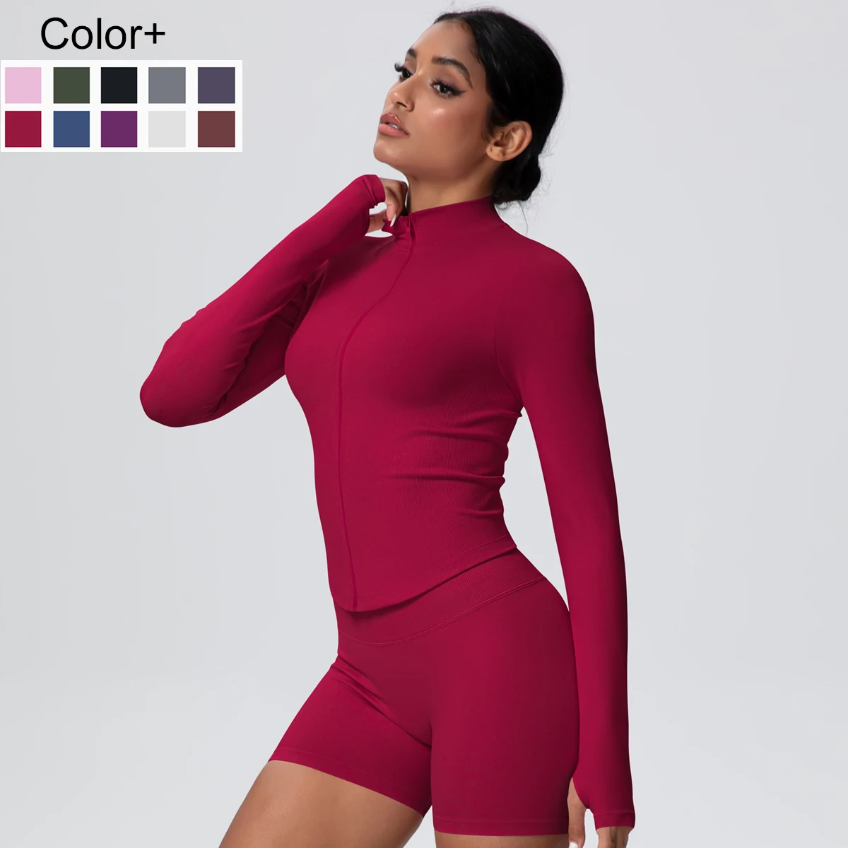 

1 шт., однотонное тонкое повседневное пальто для йоги на молнии с длинными рукавами для женщин, быстросохнущее пальто для занятий спортом в тренажерном зале, бегом, тренировкой, верхняя куртка для йоги