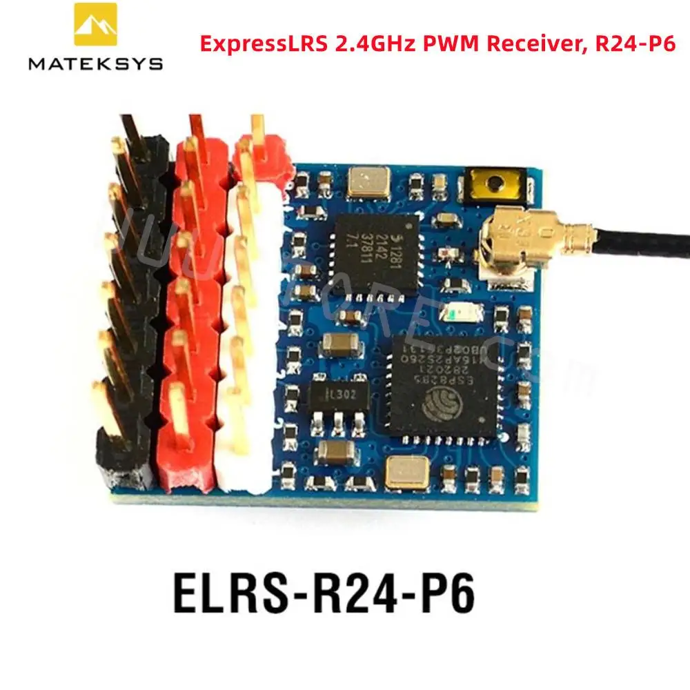 Mateksys MATEK ELRS-R24-P6 R24-P6 EXPRESSLRS 2.4G 6CH PWM Receiver ExpressLRS 3.0 VBAT Voltage Sense for RC Airplane Fixed-Wing