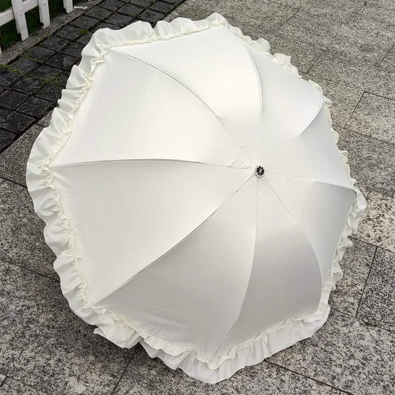 Sun Protection Pure Color Black Glue Three Fold Umbrella Summer  Style Lotus  Sunshade Rainproof Adult Steel Pole Um...