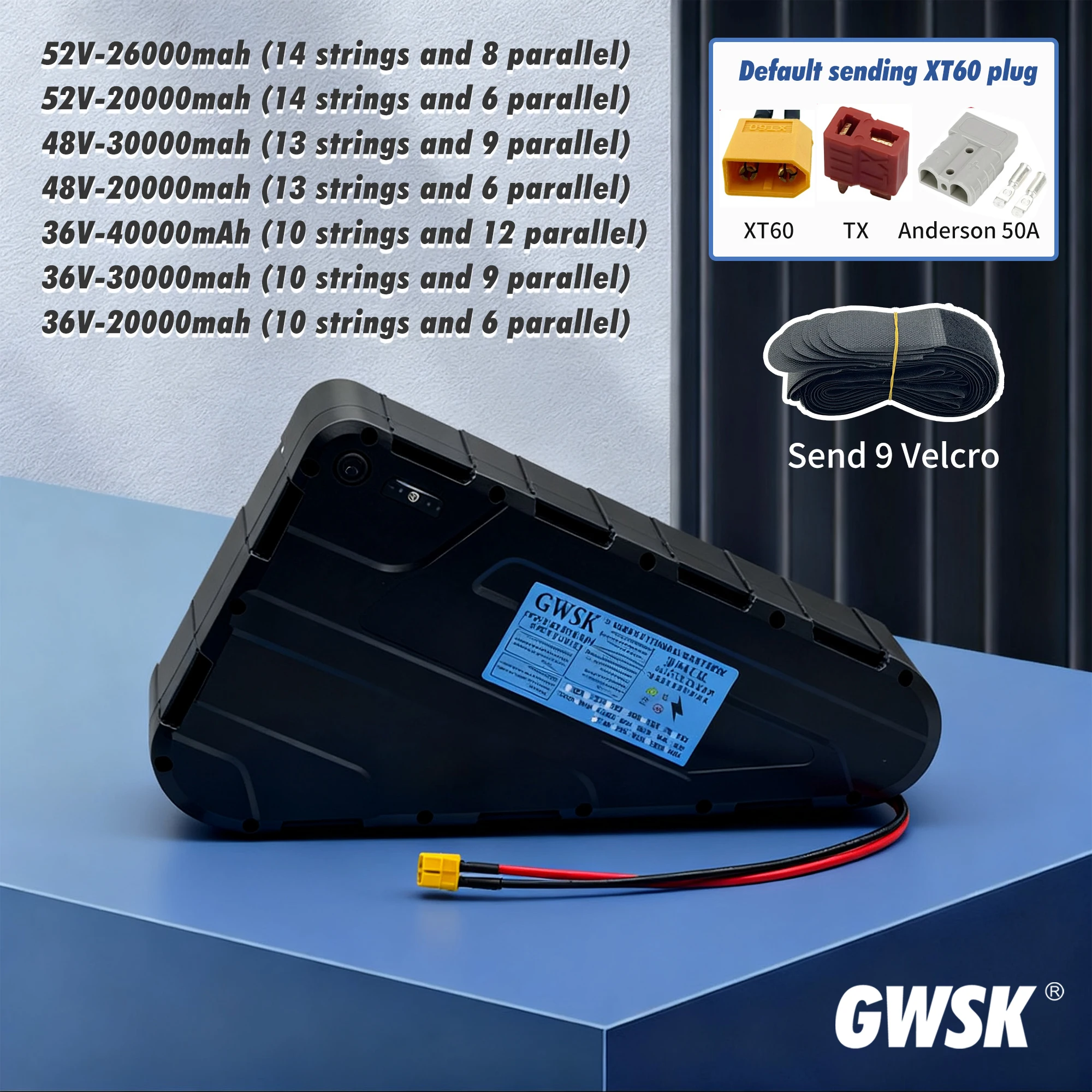 

52V48V36V large capacity, real capacity, waterproof hard shell strong power battery pack 500W750W1000W triangular battery