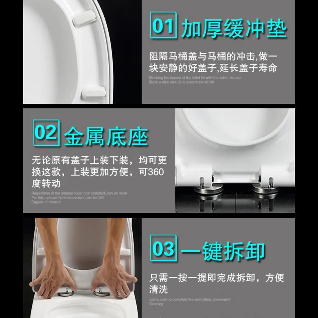 Toilet Closing Lid Soft Close Removable Seat Urea Resin Durable Closestool Cover for Family Bathroom Upgrade