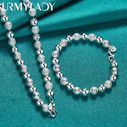 URMYLADY 925 Sterling Silver Smooth Matte Bead Chain Bracelet Necklace Jewelry Set For Women Wedding Party Fashion Charm Gift