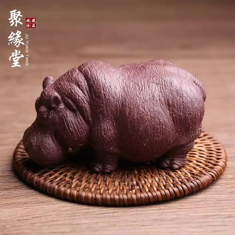 Premium Yixing Purple Clay Pet Ornaments: Hippopotamus, Rhinoceros, Elephant.Handcrafted By Famous Artists, Suitable For Kung Fu