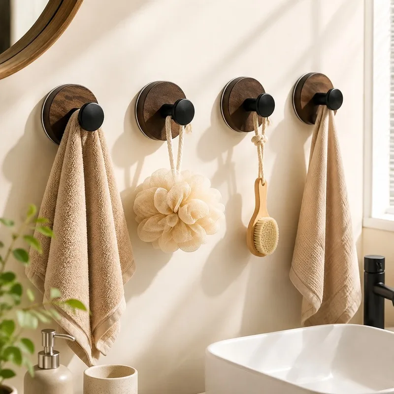 4pcs Reusable Suction Wall Hooks for Bathroom Kitchen Bedroom And Entryway, Tool-Free Removable Hanging Storage for Towels, Bags