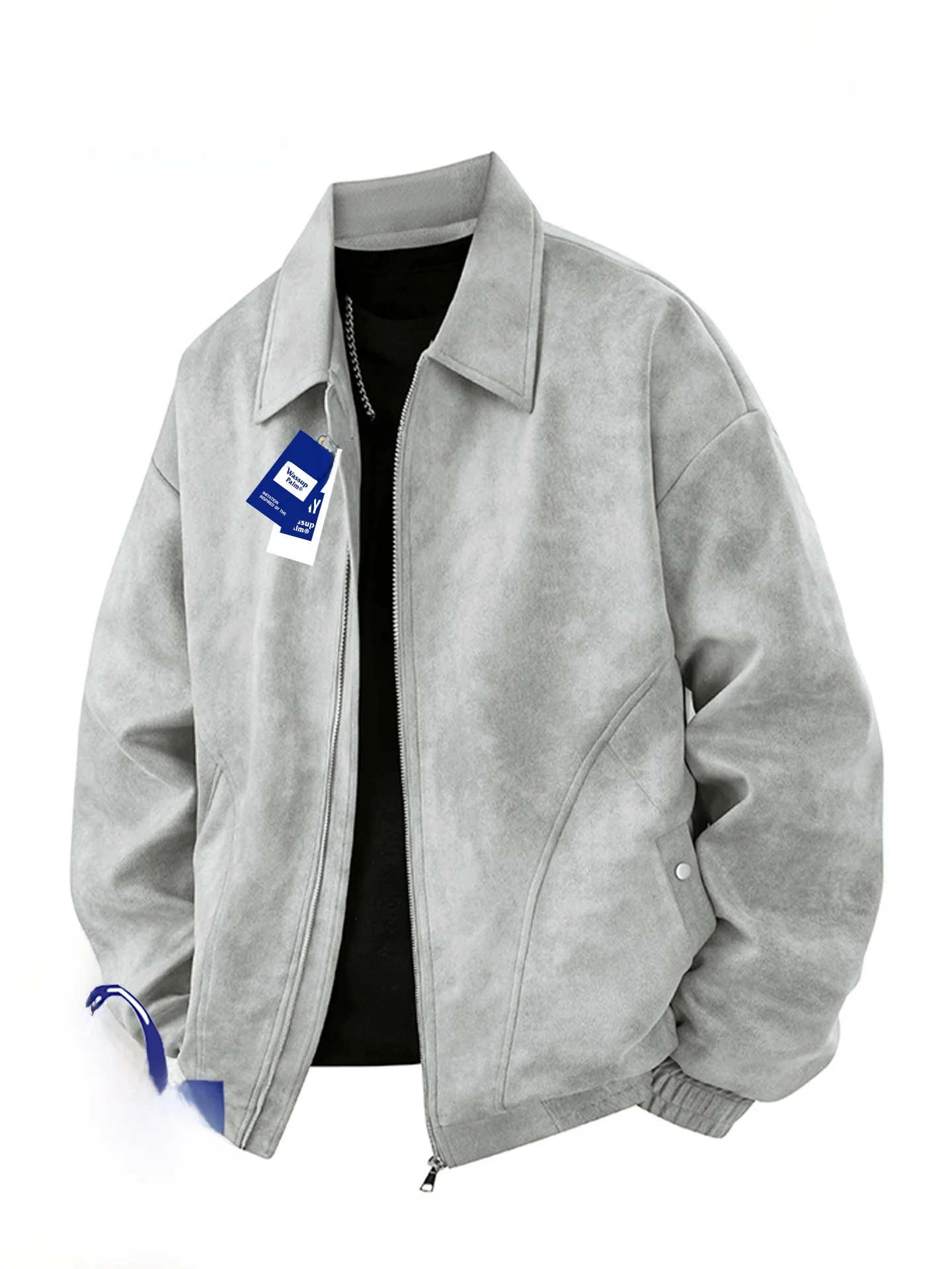 

Wassup Palm Men's Fce Lined Flight Jaet Casual American Sle Autumn Winter Leather Coat Loose Fit Long Sve Zipper Cl...