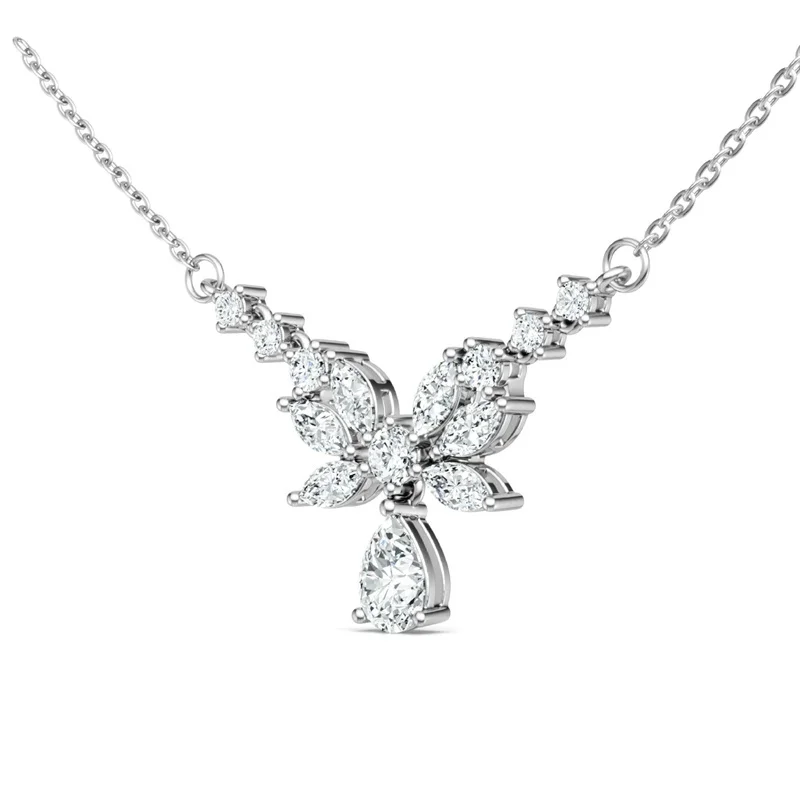 

ZFSILVER Fashion Trendy Classic 925 Silver Moissanite Flower Wing Waterdrop Necklace Charm Women Accessories Jewelry Gift N16328