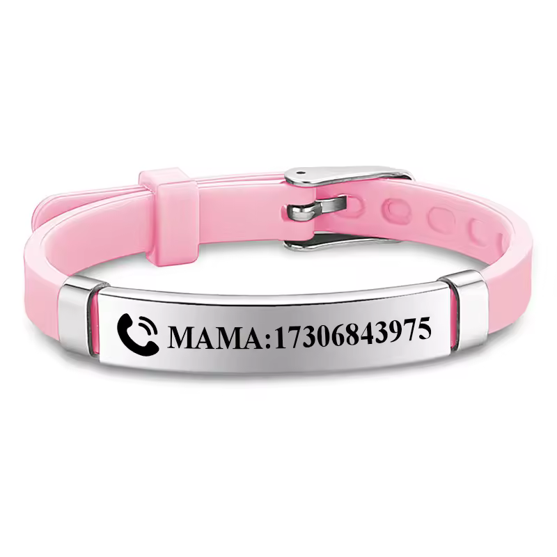 Personalisierte benutzerdefinierte Name Nummer Kinder SOS Silikon Armband Silikon Edelstahl Armbänder Schmuck Geschenk