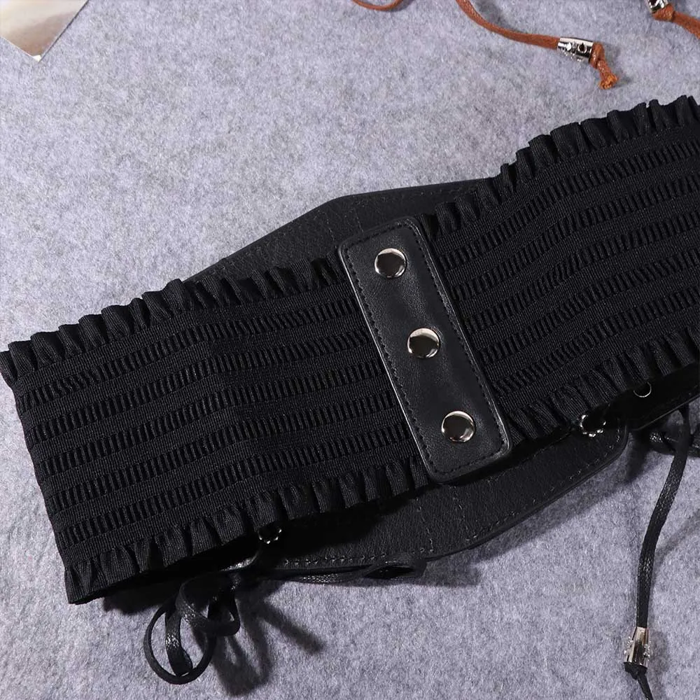 Fashion Adjustable Lace Cummerbunds Solid Color Leather Corset Belt Elastic Flower Wide Waist Corset Ladies