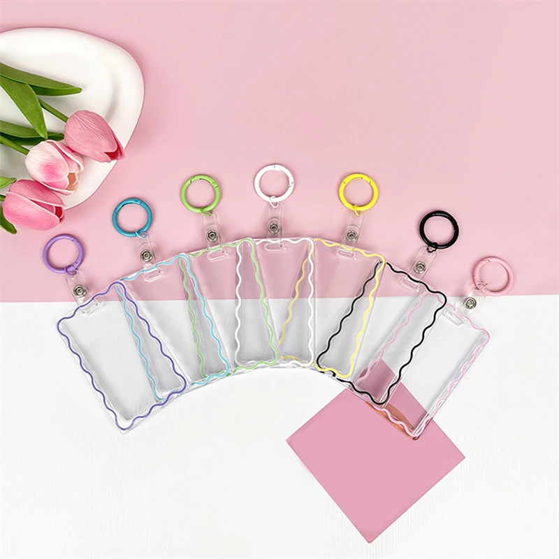 Transparent Card Holder Student Campus Card Protective Case Creative Hard Card Holder with Key Ring 1Pc
