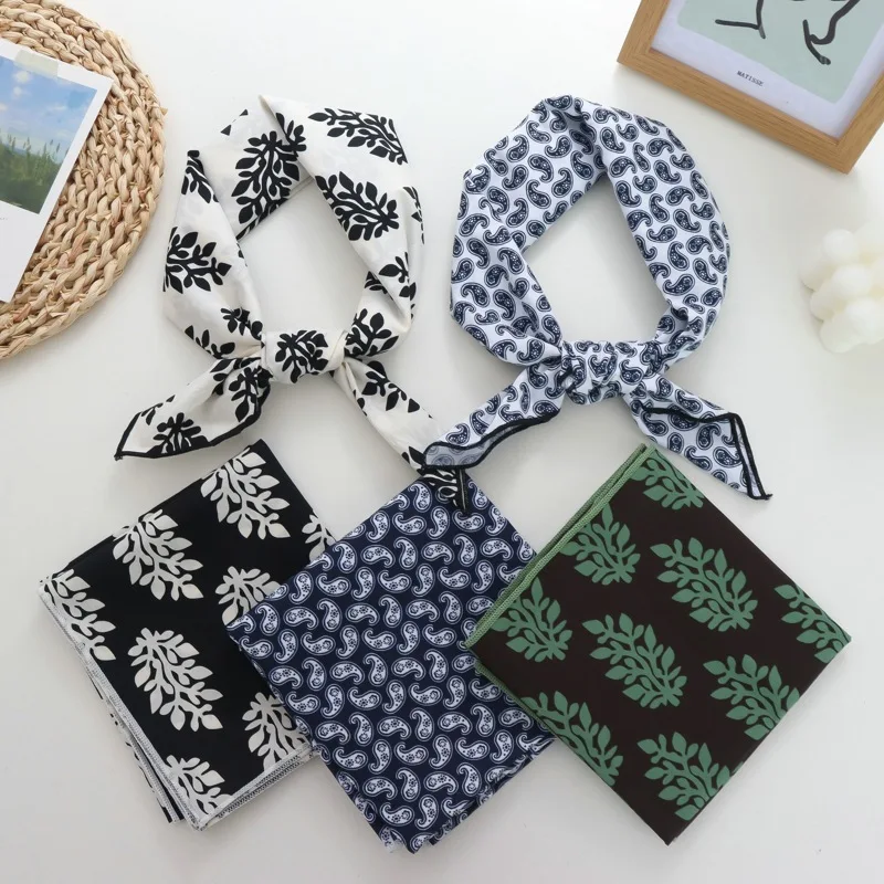

60cm Square Scarf Shivering Dots 100% Cotton Scarf Decorative Headscarf Artistic Vintage and Little Fresh Ins Waist Flower Scarf