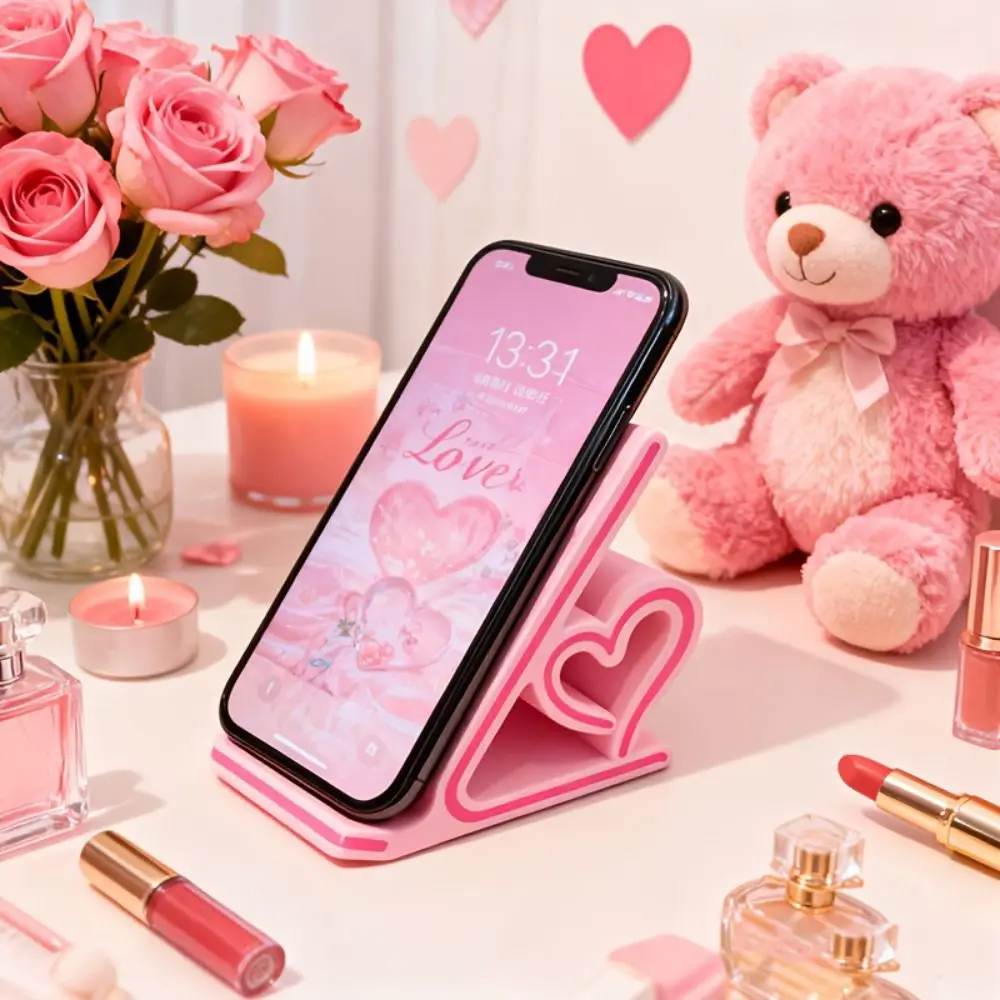 

3D Printed Heart-shaped Phone Stand Kawaii Creative Smartphones Support Bracket Romantic Multi-functional Valentine's Day Gift