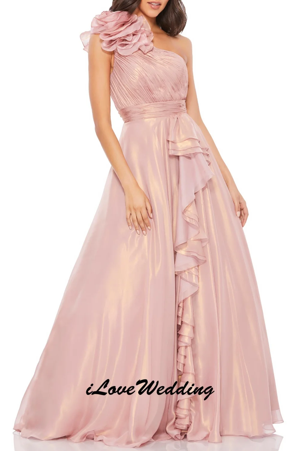 Customized Formal Flower Sash Pleat Ruffle A-line One-shoulder Long Dresses Bespoke Occasion Dresses Exquisite Fashion Matching