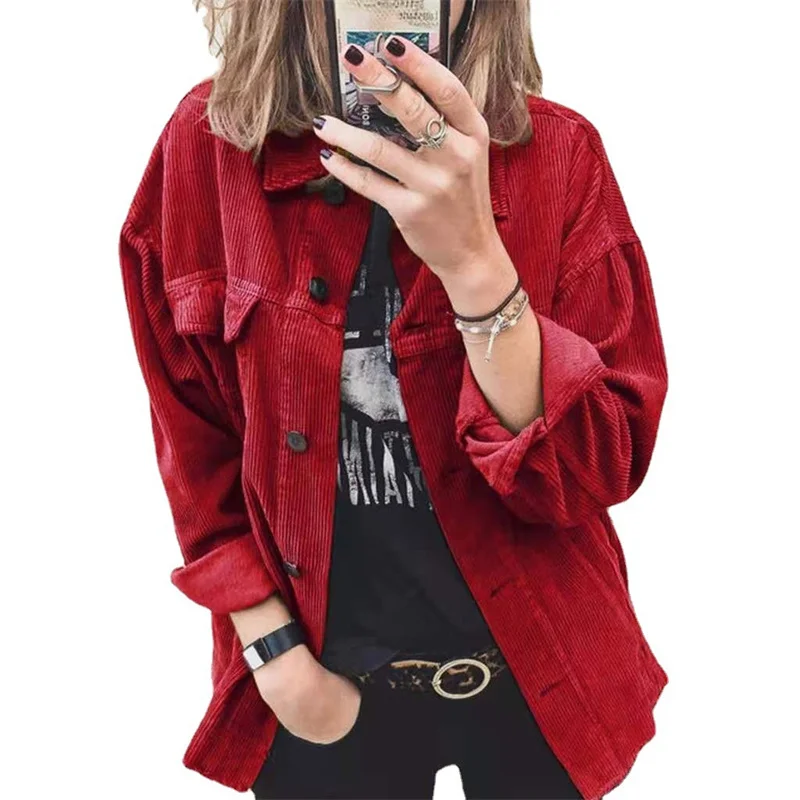 Nueva chaqueta de pana de primavera para mujer, estilo de camisa, Top, prendas de vestir exteriores de un solo pecho, ropa de calle femenina, blusas informales holgadas, abrigo