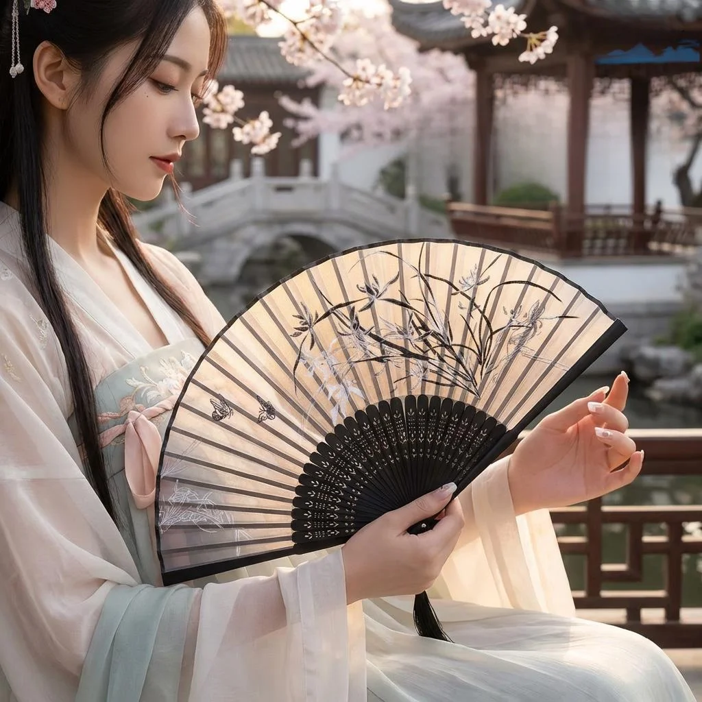 Classical Chinese Style Hand Fan Portable for Photography Fabric Fan Bamboo Frame Artistic Touch for Women Traditional Design