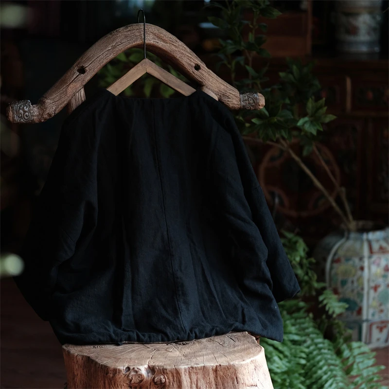 Women Cotton Linen Casual Coats New Arrival 2025 Autumn Chinese Style Vintage V-neck Loose Female Thick Basics Jackets M1869