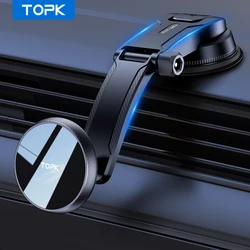 TOPK Mag-safe Magnetic Car Phone Holder Mount,Adjustable horizontally &vertically Single-Hand Operation for iPhone 15 14 13 Plus