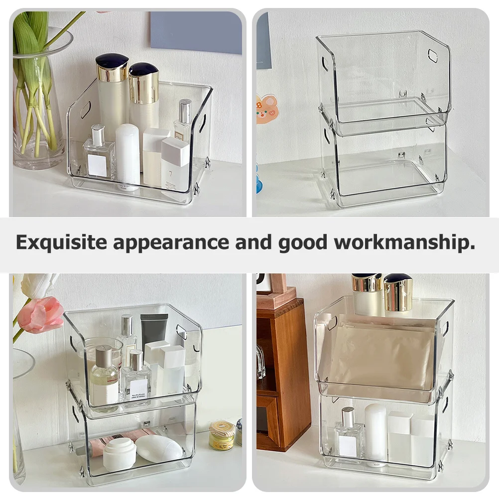 

2Pcs Transparent Desk Organizer Stackable Storage Bin Boxes Multipurpose Desktop Sundries Organizer for Makeup Cosmetics Kitchen